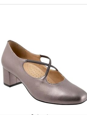 Womens Trotters Metallic Taupe Cross-Strap Block Heel Size 8.5 Xtra Wide